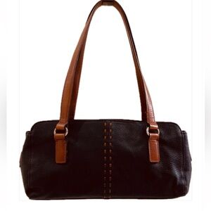 Fossil Two-Tone Black and Tan Leather Shoulder Bag with contrast stitching